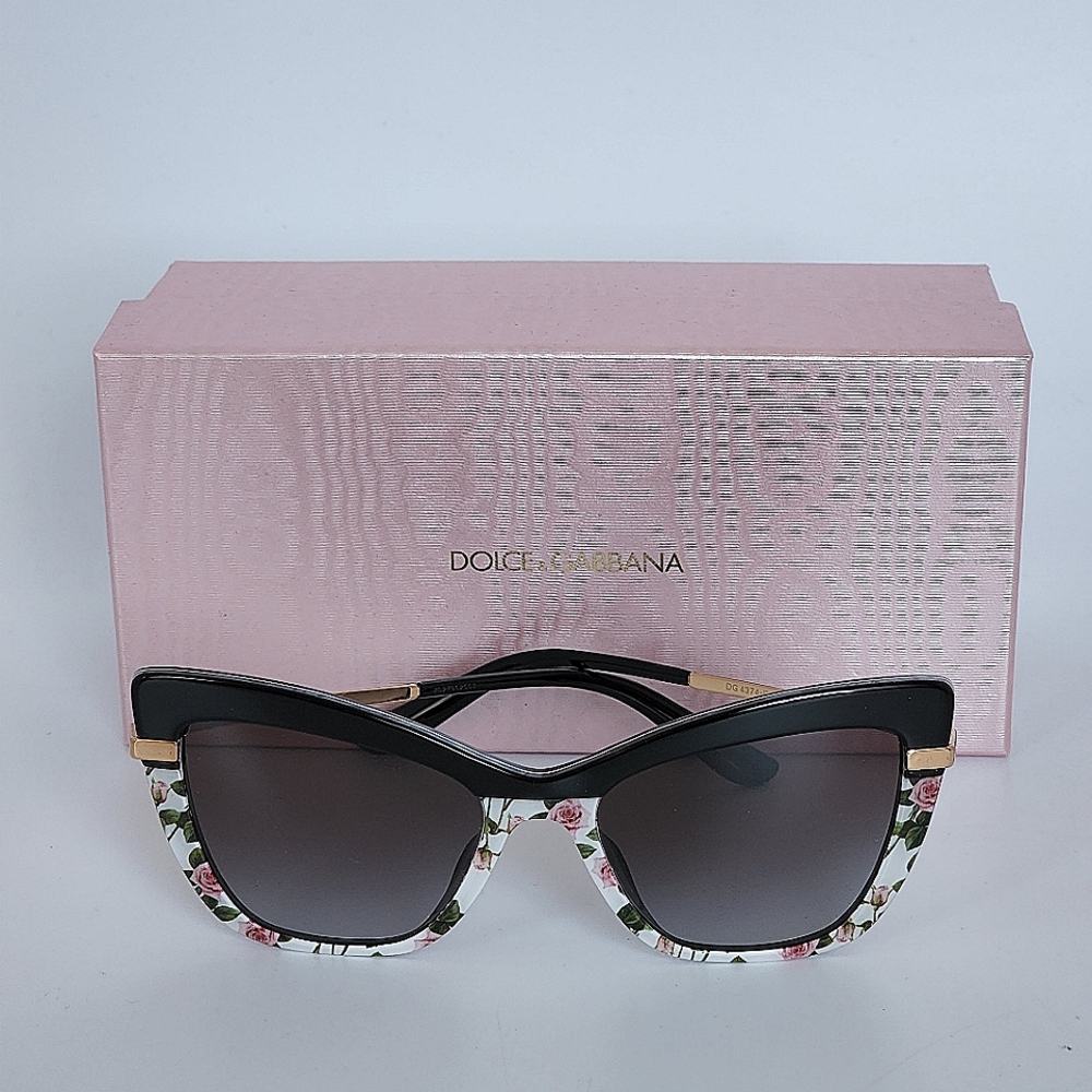 DOLCE & GABBANA Gold/Black Rose Print Cat Eye Sunglasses